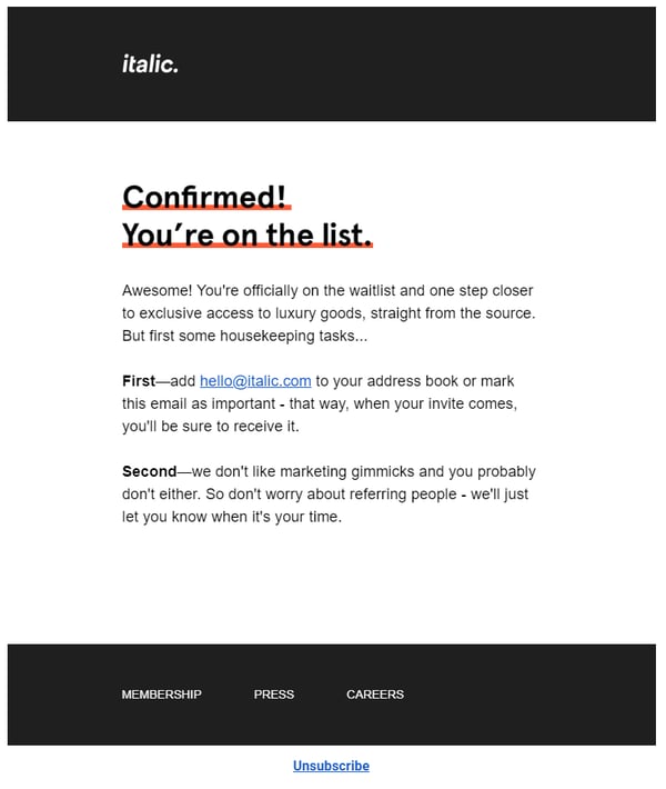 italic waitlist email 